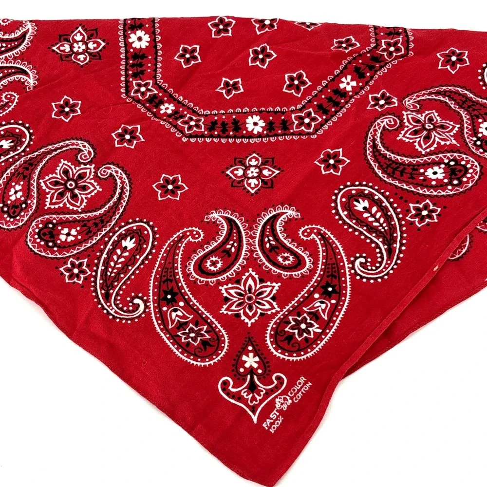 Vintage 60s FAST COLOR Red Bandana Elephant Trunk‎ Up Paisley Work Wear